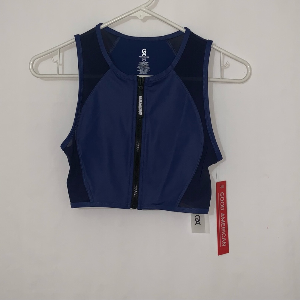 Good American The Power Zip Sports Bra Blue NWT - Picture 4 of 9